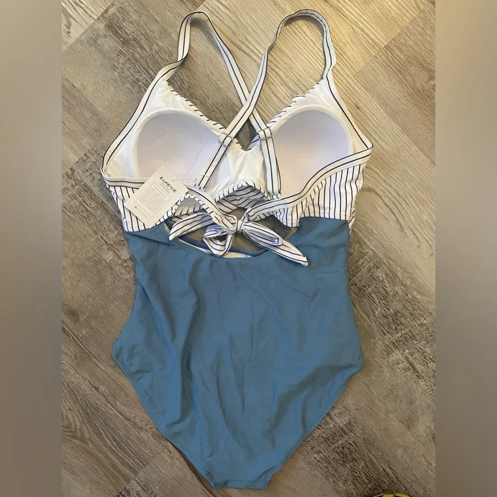 SOLD Women's One Piece Bathing Swimsuit Cutout High Waisted Tie Back Size L - Picture 6 of 12